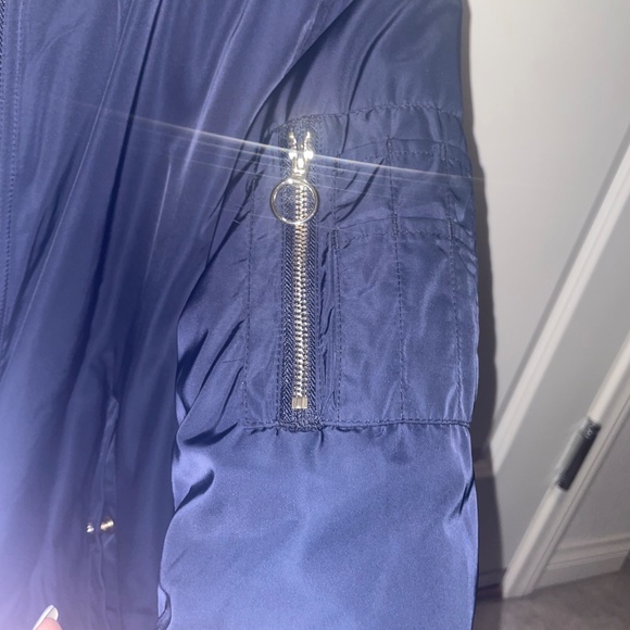 TOPSHOP Navy Blue Full-Zip Soft Faux Fur Lining Bomber Jacket Size US 12 - Picture 10 of 15